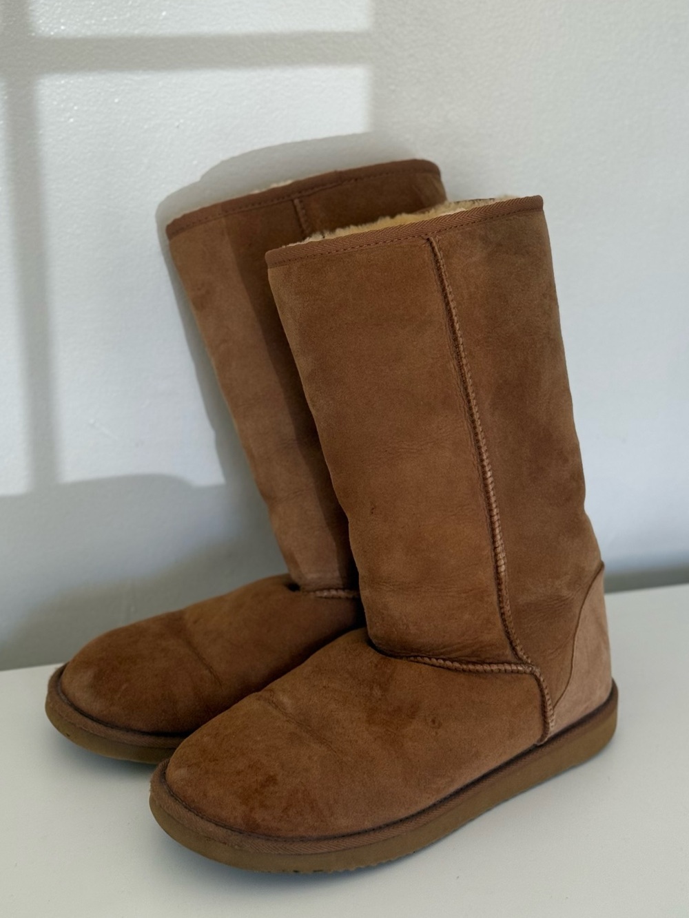 Genuine Sheepskin Tall Winter Boots Chestnut Brown Fur Lined Women’s Size 11